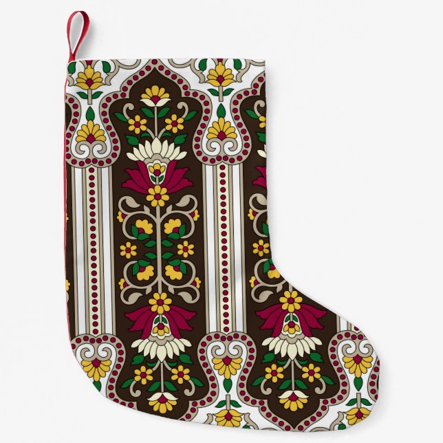 Geometric Moghul Paisley pattern on white backgrou Small Christmas Stocking (Front)