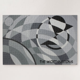 Geometric Monogram Name Black and White Circles  Jigsaw Puzzle