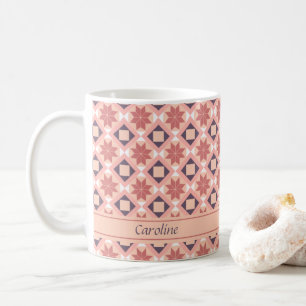 Geometric Moroccan Pink Floral Pattern Add Name Coffee Mug