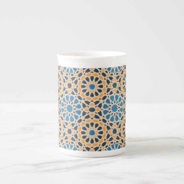 Geometric Moroccan Tile & Orange Pattern Bone China Mug (Front)