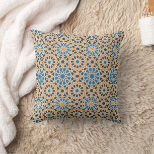 Geometric Moroccan Tile & Orange Pattern Cushion