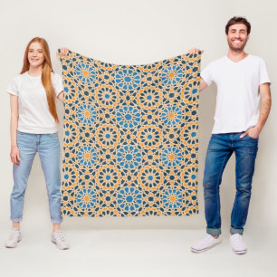 Geometric Moroccan Tile & Orange Pattern Fleece Blanket