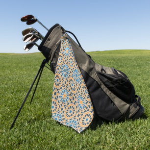 Geometric Moroccan Tile & Orange Pattern Golf Towel
