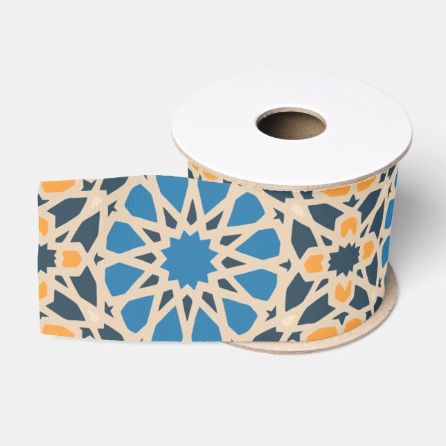 Geometric Moroccan Tile & Orange Pattern Grosgrain Ribbon (Spool)