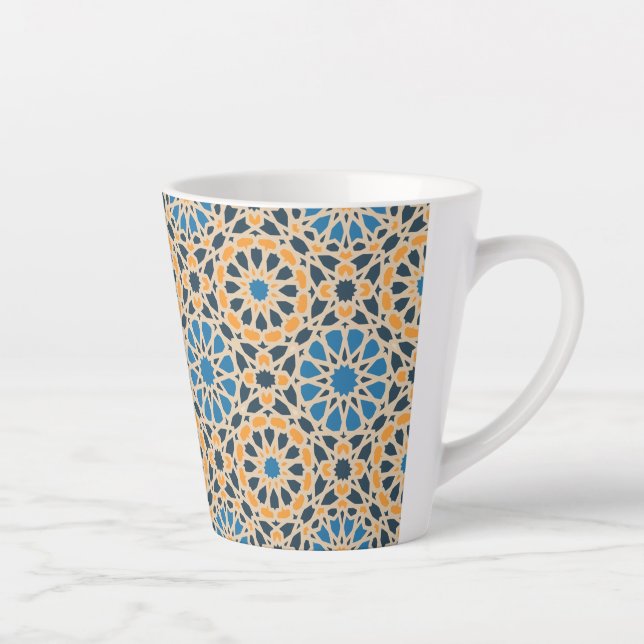 Geometric Moroccan Tile & Orange Pattern Latte Mug (Right)
