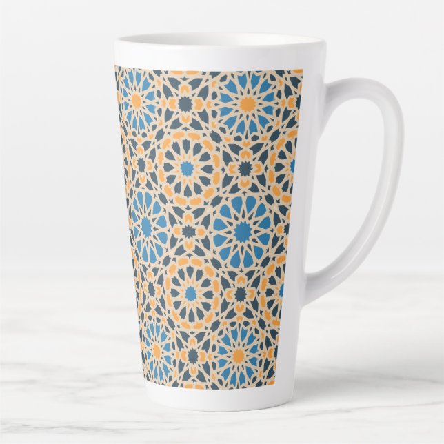Geometric Moroccan Tile & Orange Pattern Latte Mug (Right)