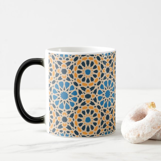 Geometric Moroccan Tile & Orange Pattern Magic Mug (With Donut)
