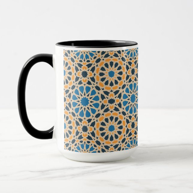 Geometric Moroccan Tile & Orange Pattern Mug (Left)