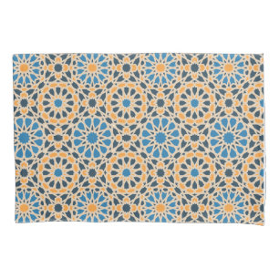 Geometric Moroccan Tile & Orange Pattern Pillowcase