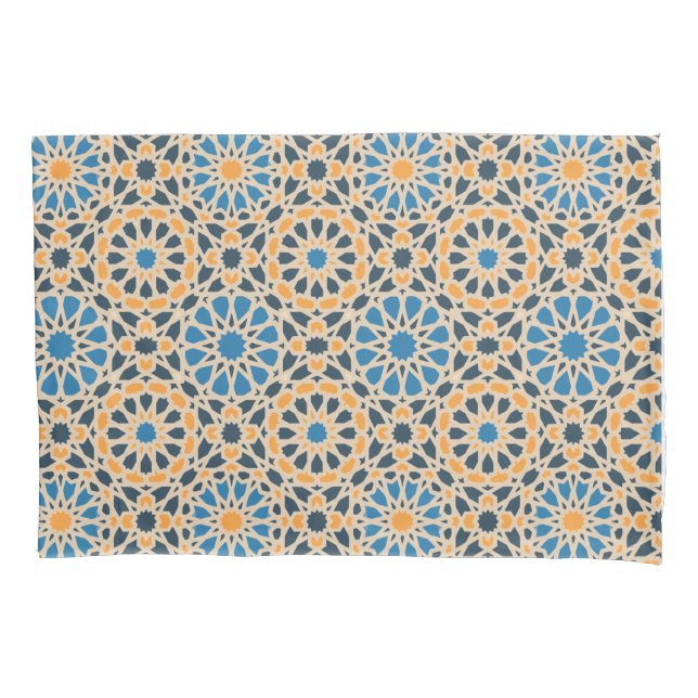 Geometric Moroccan Tile & Orange Pattern Pillowcase (Front)