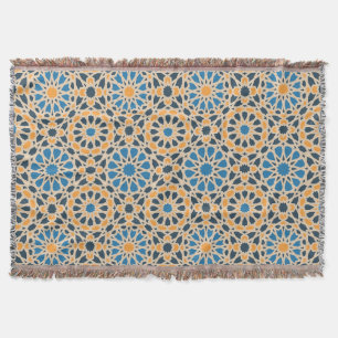 Geometric Moroccan Tile & Orange Pattern Throw Blanket
