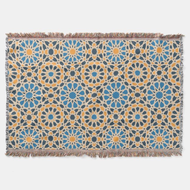Geometric Moroccan Tile & Orange Pattern Throw Blanket (Front)