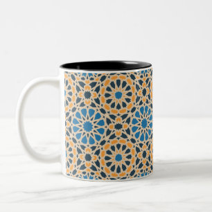 Geometric Moroccan Tile & Orange Pattern Two-Tone Coffee Mug