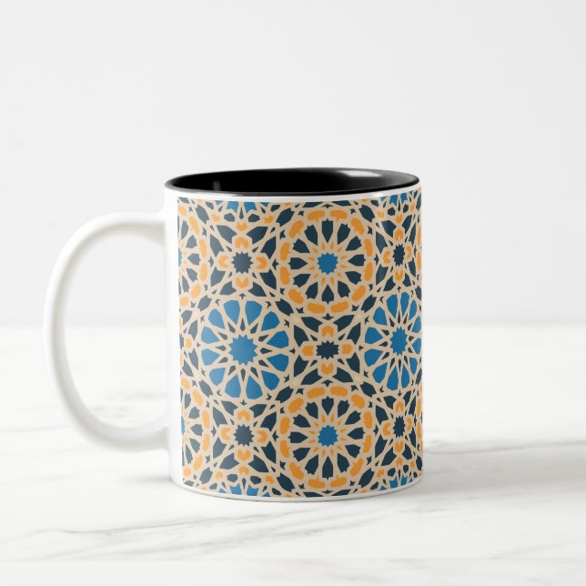 Geometric Moroccan Tile & Orange Pattern Two-Tone Coffee Mug (Left)