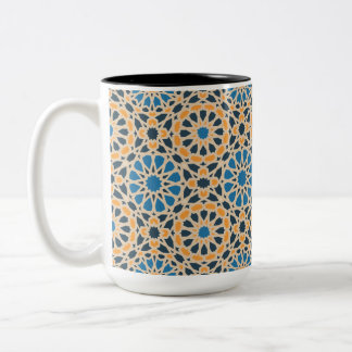 Geometric Moroccan Tile & Orange Pattern Two-Tone Coffee Mug
