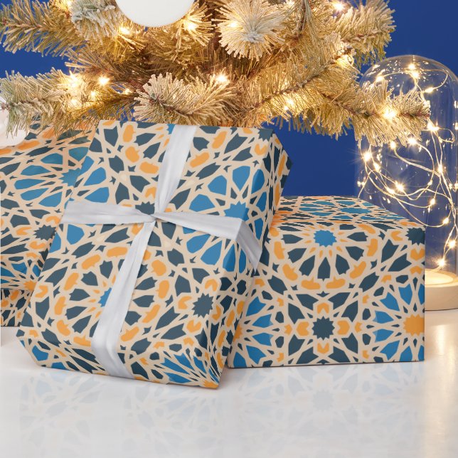 Geometric Moroccan Tile & Orange Pattern Wrapping Paper (Holidays)