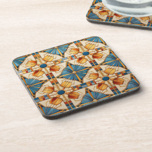 Geometric Moroccan Tile Pattern#1 Teal Gold ID1077 Coaster
