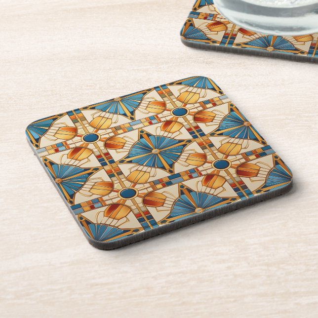 Geometric Moroccan Tile Pattern#1 Teal Gold ID1077 Coaster (Left Side)