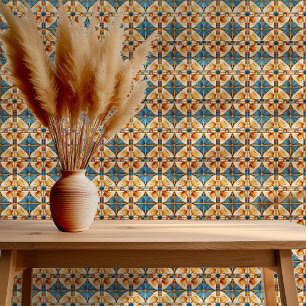 Geometric Moroccan Tile Pattern#1 Teal Gold ID1077 Wallpaper