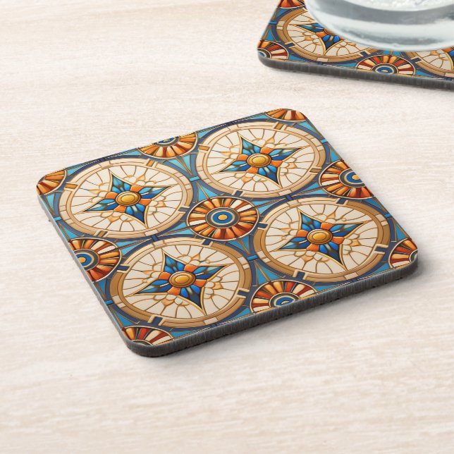 Geometric Moroccan Tile Pattern#2 Teal Gold ID1077 Coaster (Left Side)
