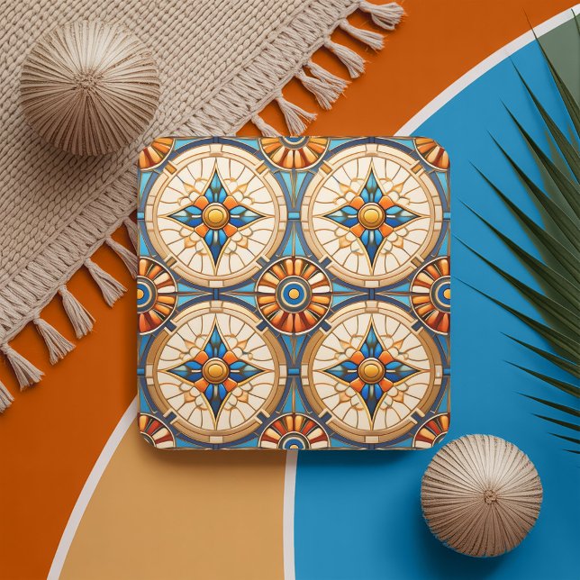 Geometric Moroccan Tile Pattern#2 Teal Gold ID1077 Square Paper Coaster (Creator Uploaded)