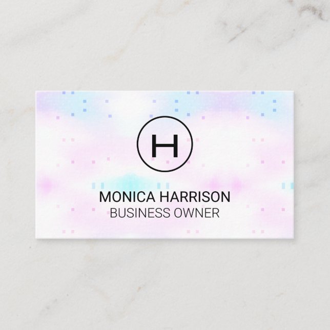 Geometric Mosaic Gradient | Monogram Business Card (Front)