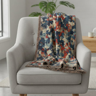 Geometric Mosaic in Blue and Red Throw Blanket