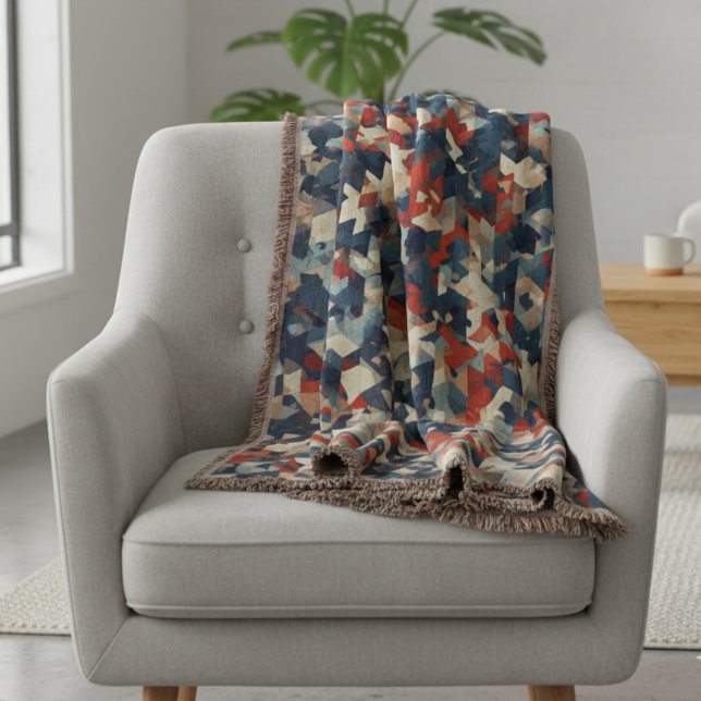 Geometric Mosaic in Blue and Red Throw Blanket (Creator Uploaded)