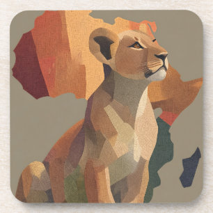 Geometric Mosaic Lioness with Stylised Africa Map Coaster