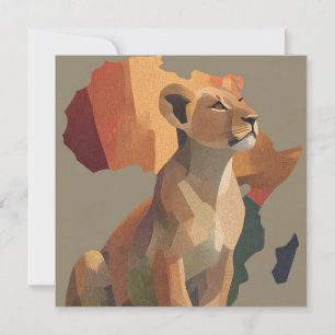Geometric Mosaic Lioness with Stylised Africa Map Holiday Card