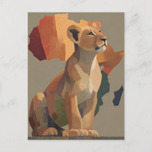 Geometric Mosaic Lioness with Stylised Africa Map Holiday Postcard