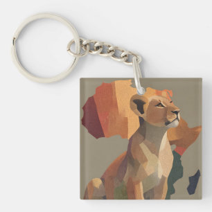 Geometric Mosaic Lioness with Stylised Africa Map Key Ring