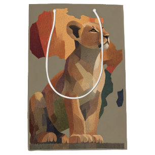 Geometric Mosaic Lioness with Stylised Africa Map Medium Gift Bag