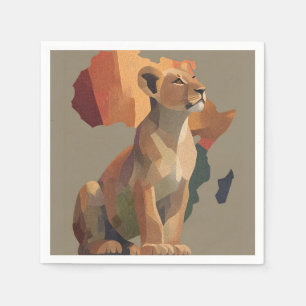 Geometric Mosaic Lioness with Stylised Africa Map Napkin
