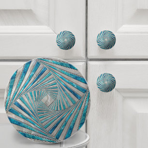 Geometric Mosaic Spiral - Aquamarine and Pearl Ceramic Knob