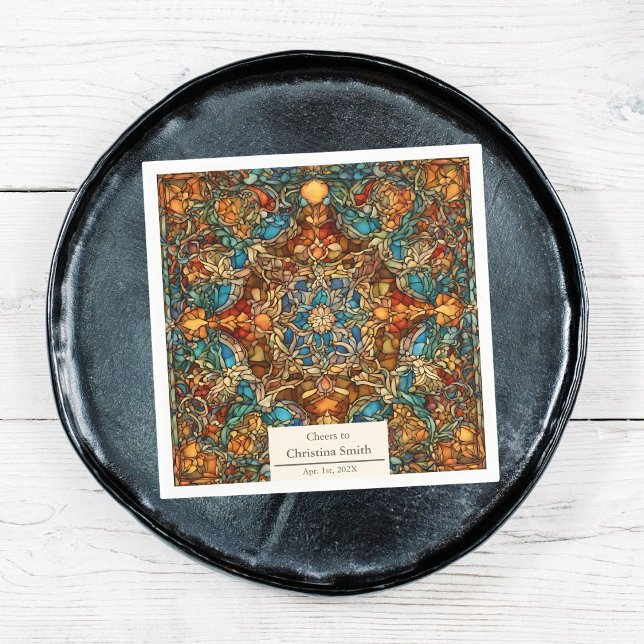 Geometric Mosaic Stained Glass Retirement Party Napkin (Geometric Mosaic Stained Glass Retirement Party Napkins)