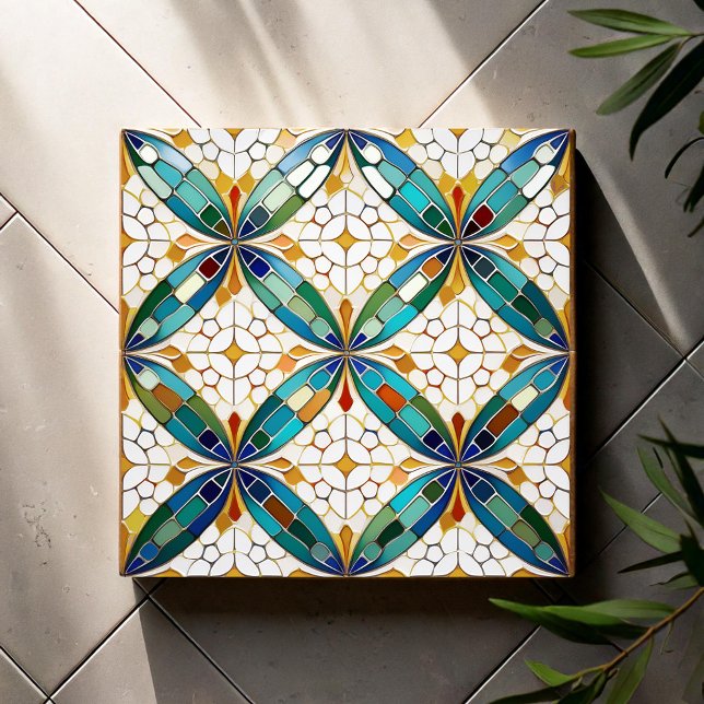 Geometric Mosaic Tile Pattern#5 Teal  White ID1078 (Creator Uploaded)