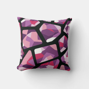 Geometric Mosaic,Vibrant Pink and Purple Gemstones Cushion