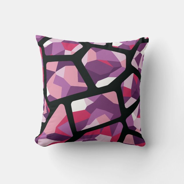 Geometric Mosaic,Vibrant Pink and Purple Gemstones Cushion (Front)