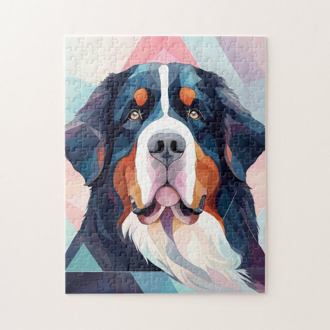 Geometric motifs abstract dog bernese mountain jigsaw puzzle (Vertical)