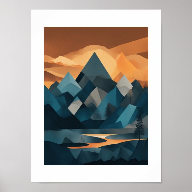 Geometric Mountain Landscape Wall Art - Minimalist (Front)