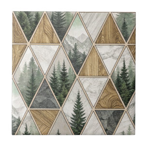 Geometric Mountain & Pine Forest Tile Pattern Art