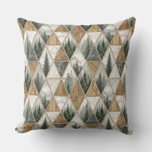 Geometric Mountain & Pine Forest Tile Pattern Art Cushion