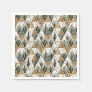 Geometric Mountain & Pine Forest Tile Pattern Art Napkin