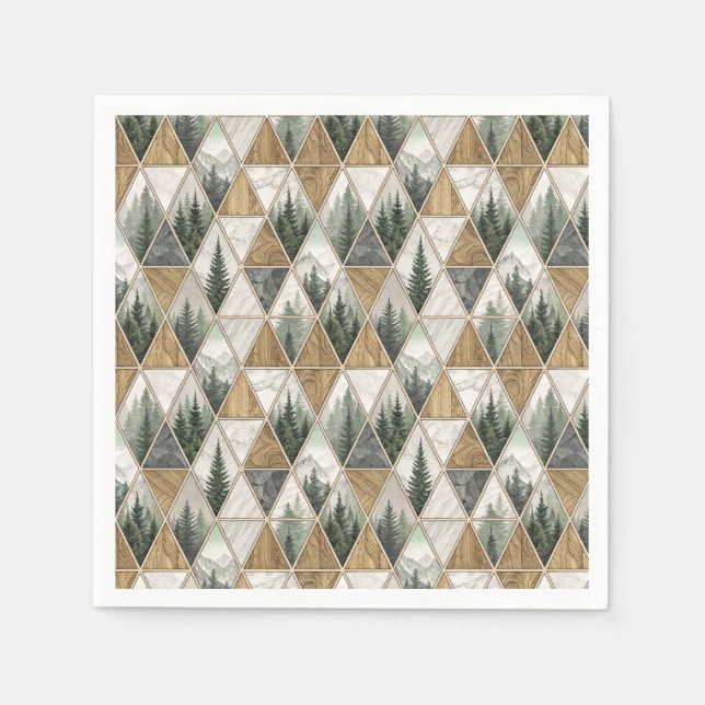 Geometric Mountain & Pine Forest Tile Pattern Art Napkin (Front)