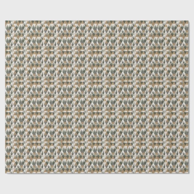Geometric Mountain & Pine Forest Tile Pattern Art Wrapping Paper (Flat)