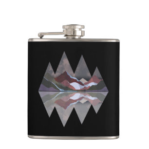 Geometric Mountain Scene Hip Flask