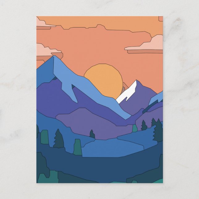 Geometric Mountain Sunset  Postcard (Front)