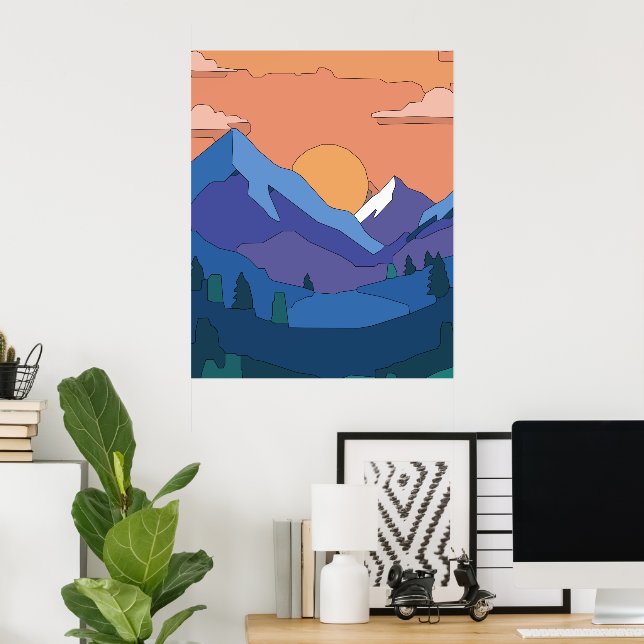 Geometric Mountain Sunset  Poster (Home Office)