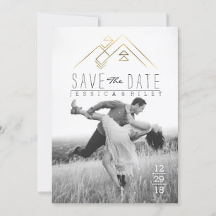 Geometric Mountian Gold Save The Date Photo
